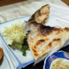 薩摩川内市　だるま亭さんの焼き魚定食。選べるサバかカマ。そしてもう１品。最高です