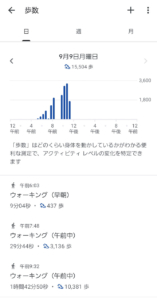 歩数は、10000歩を越えるように歩いています。