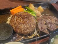 炭火焼工房ハンバーグ・ステーキ 黒平の黒平ハンバーグ＆サガリステーキに、ジャポネソースとガーリックソースの両方かけたら無敵に美味しいです。就職してはじめての日曜日。  とてもいい日になりました。